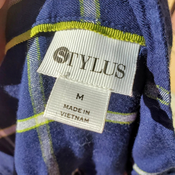 Stylus Blue White Lime Green Plaid Flannel Buttondown Top Women's Size Medium - Picture 4 of 15